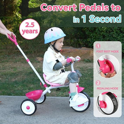 Liberry 2-in-1 Toddler Tricycle for Kids Age 2-4 with Push Handle