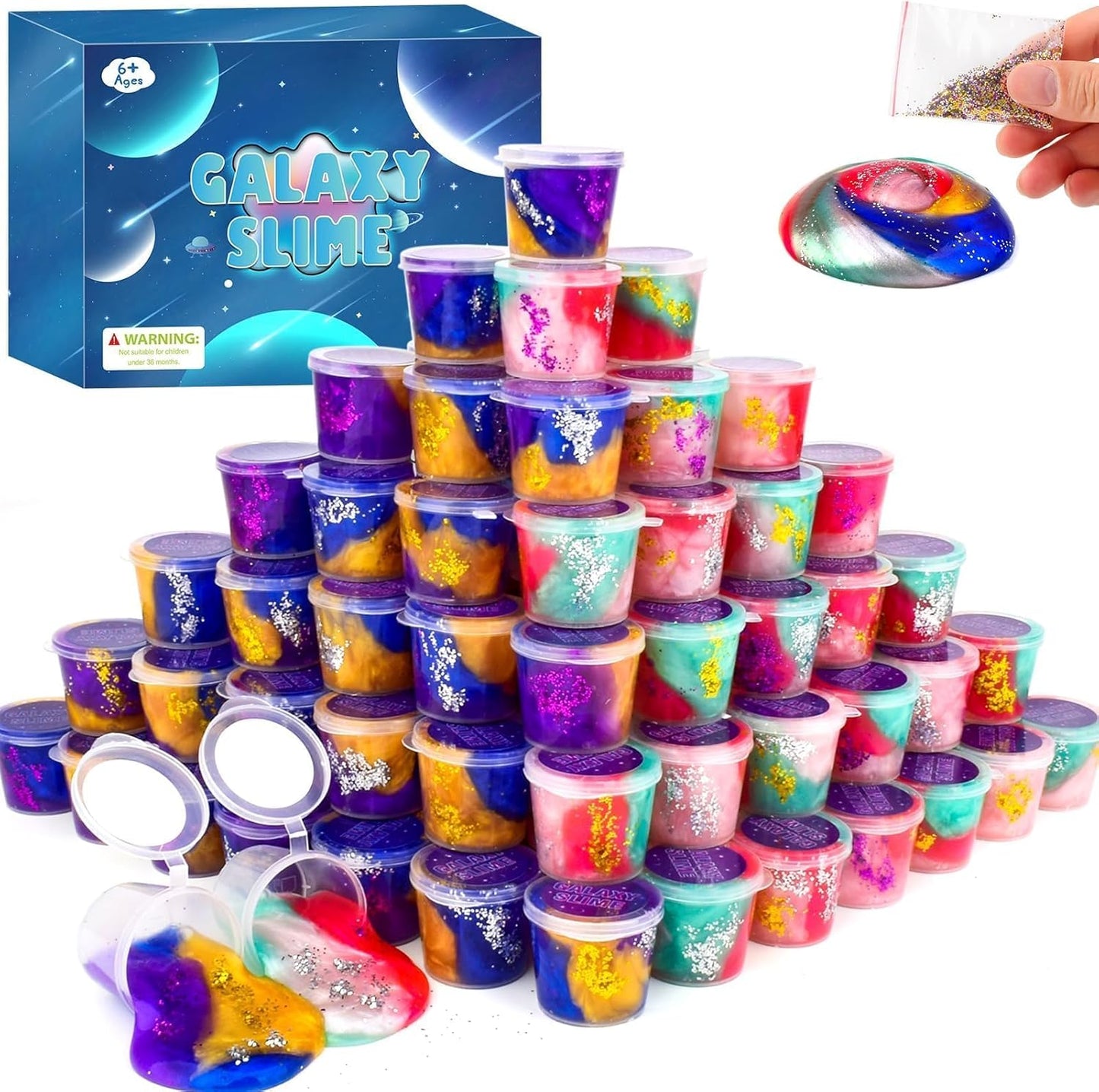 WUJYLY 46-Pack Galaxy Slime Party Favors for Kids Non-Sticky Stress Relief