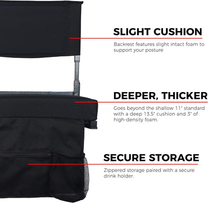 JST GAMEZ Black Stadium Seat with Back Support & Thick Foam Cushion