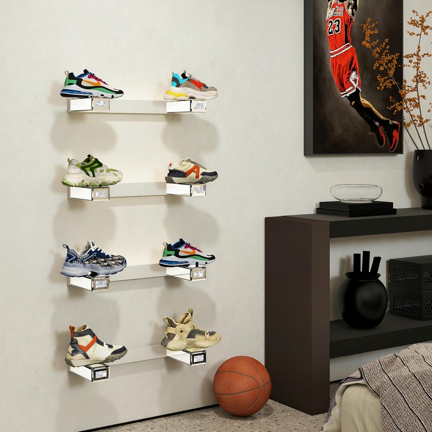 Blingworld Mirrored Floating Wall Shelves Set of 4 – Glass Display Silver