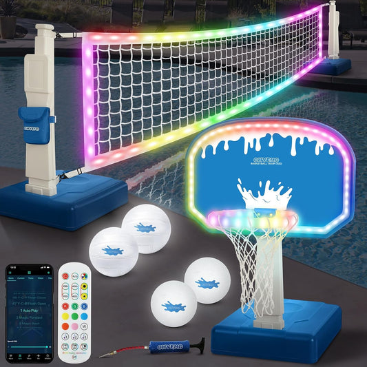 OHYEMO LED Pool Volleyball & Basketball Set