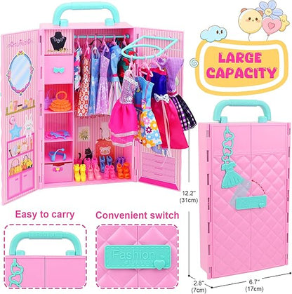 108Pcs Doll Closet Set with Dresses, Shoes, Accessories for 11.5" Dolls