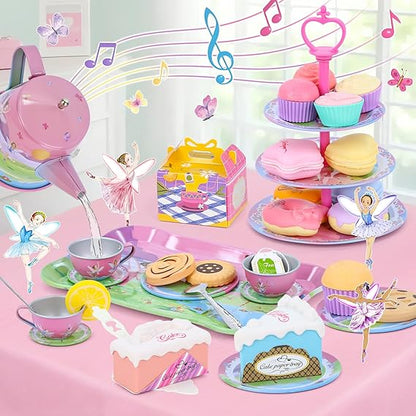 53-Piece Musical Kids Tea Party Set for Girls & Boys, Pretend Play Kitchen