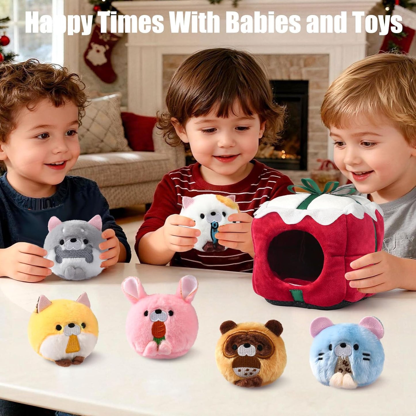 TUZT Mini Stuffed Animals Set with 6 Plush Toys & Carry Bag for Kids