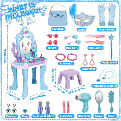 deAO Toddler Vanity Magic Makeup Table Set with Mirror & Music for Girls