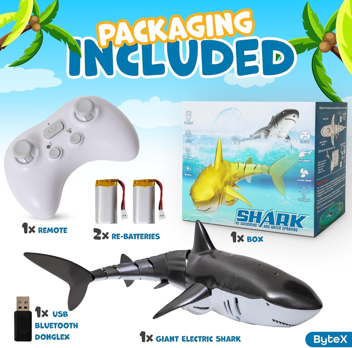 ByteX Remote Control Shark Toy with Lights & Water Spray, Perfect for Pools