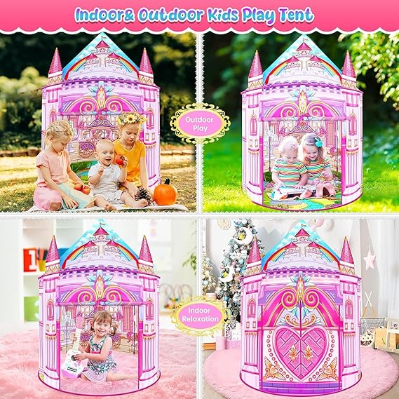 Rainbow Princess Play Tent for Girls – Unicorn Castle Indoor Playhouse