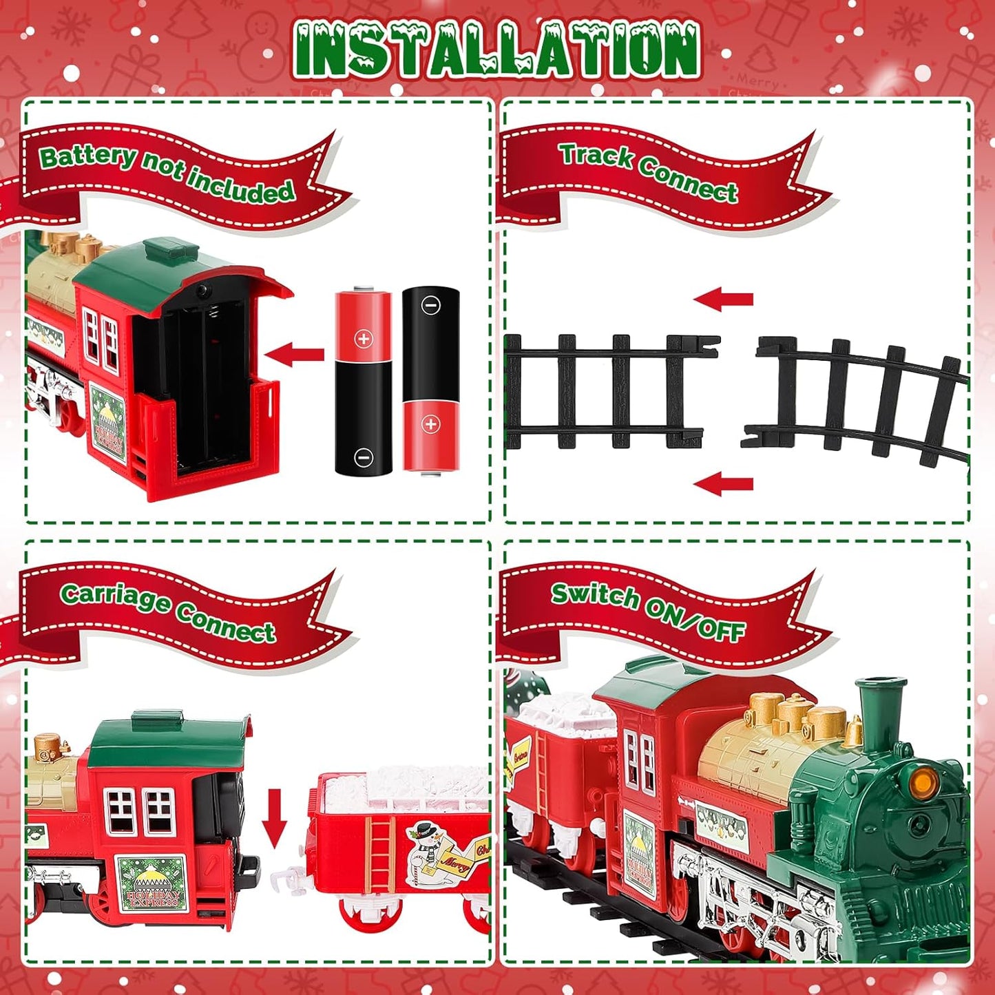 deAO Christmas Train Set with Lights & Sounds 4 Cars 12 Tracks Toy Gift