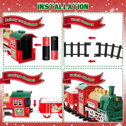 deAO Christmas Train Set with Lights & Sounds 4 Cars 12 Tracks Toy Gift