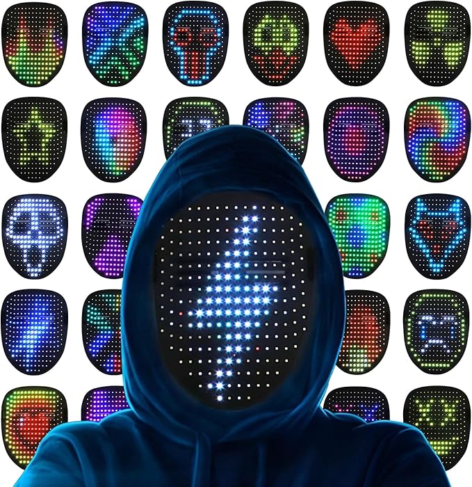 busutu Light Up LED Mask w/ Gesture Sensing for Cosplay & Party Costumes