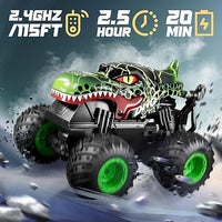 BEZGAR RC Dinosaur Monster Truck - 2.4GHz Stunt Car with Lights, 360 Rotate