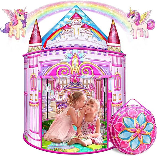 Rainbow Princess Play Tent for Girls – Unicorn Castle Indoor Playhouse