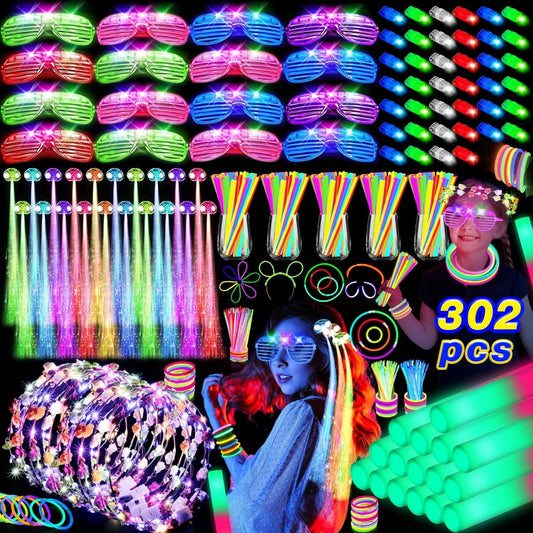 HONLYNE 302-Piece Glow Party Supplies LED Toys Kit for Kids & Adults
