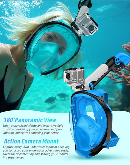 Zenoplige Full Face Snorkel Mask with Camera Mount – Anti-Fog & Leak