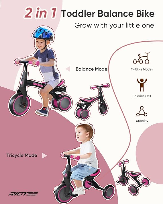 RIDYEE 2-in-1 Toddler Balance Bike & Tricycle – Easy Assembly