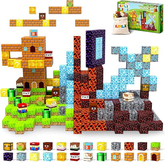 APLX Magnetic Blocks Set - Build Mine & Castle World, STEM Toys for Kids 3+