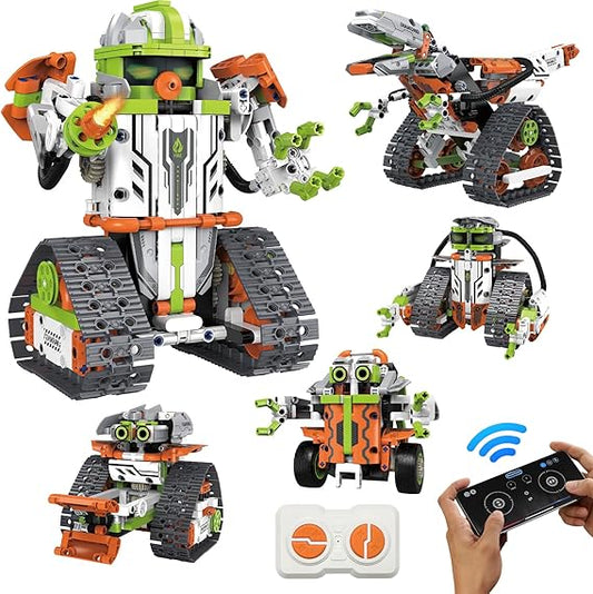 5-in-1 STEM Robot Building Kit for Kids – Remote & APP Controlled, 539pcs