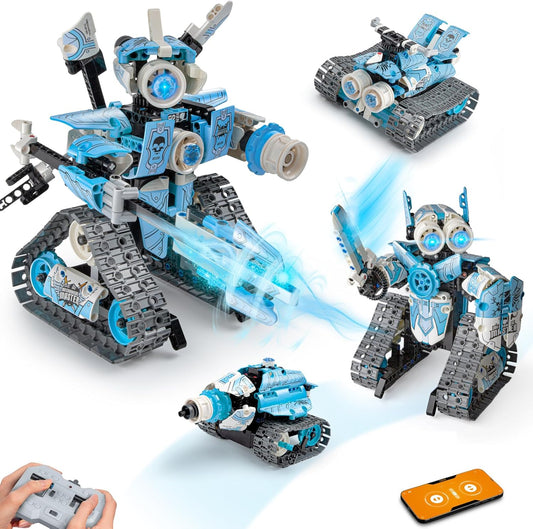 4-in-1 STEM Battle Robot Kit – RC & App Control, 398Pcs DIY Engineering Set