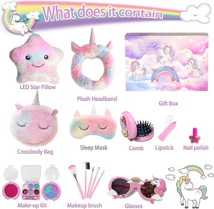 Diayiko Unicorn Gifts Set for Girls - Plush Pillow, Bag, Makeup & More!