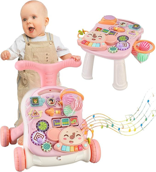 HAWEEK Baby Push Walker 3-in-1, Sit-to-Stand Activity Center with Music