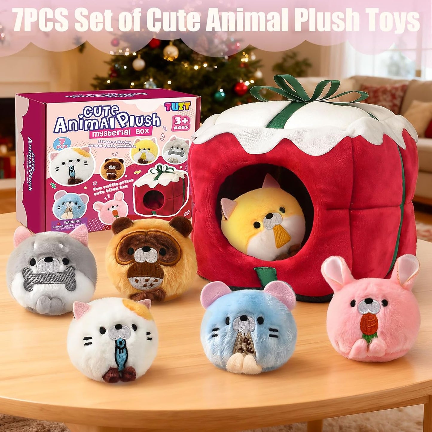 TUZT Mini Stuffed Animals Set with 6 Plush Toys & Carry Bag for Kids