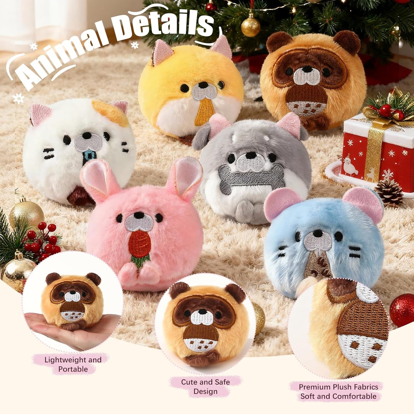 TUZT Mini Stuffed Animals Set with 6 Plush Toys & Carry Bag for Kids