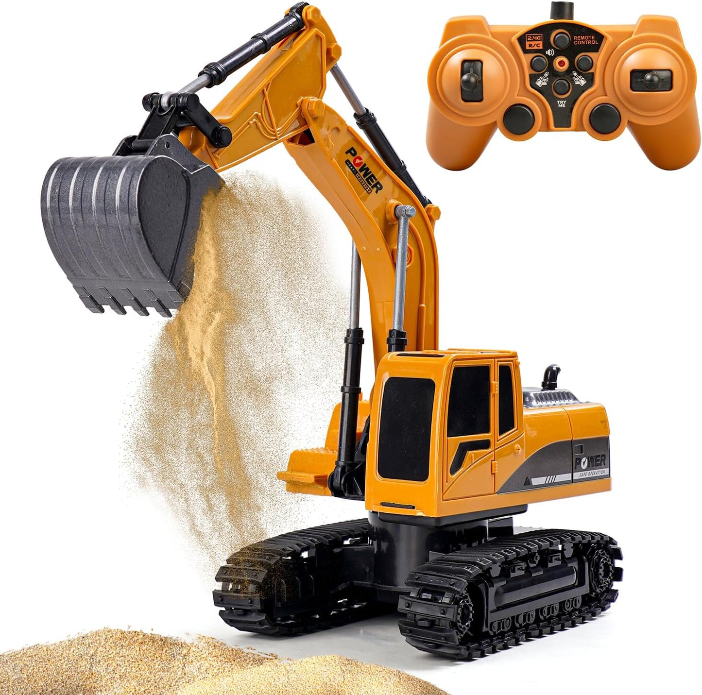 Rechargeable RC Excavator Toy with 680° Rotation, Metal Shovel, 60+ Min Playtime