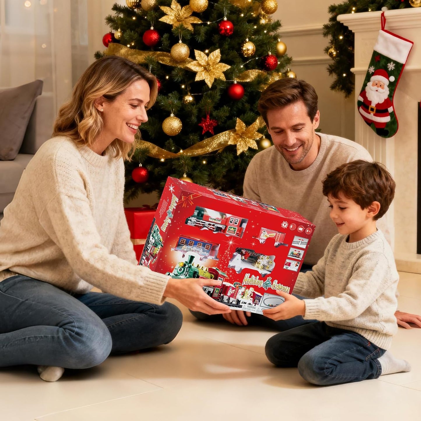 deAO Christmas Train Set with Lights & Sounds 4 Cars 12 Tracks Toy Gift