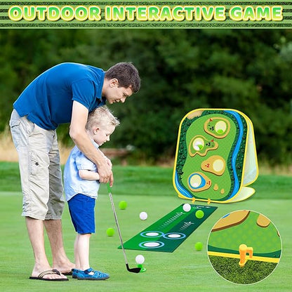 3-in-1 Toddler Golf Set – Adjustable Clubs, Chipping Board, Putting Mat