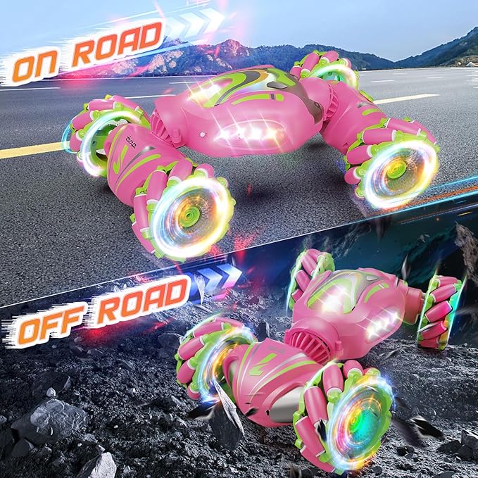 Nicella Pink Gesture Control RC Stunt Car 360° Rotating, 4WD, Light & Music