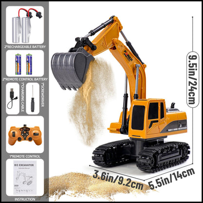 Rechargeable RC Excavator Toy with 680° Rotation, Metal Shovel, 60+ Min Playtime