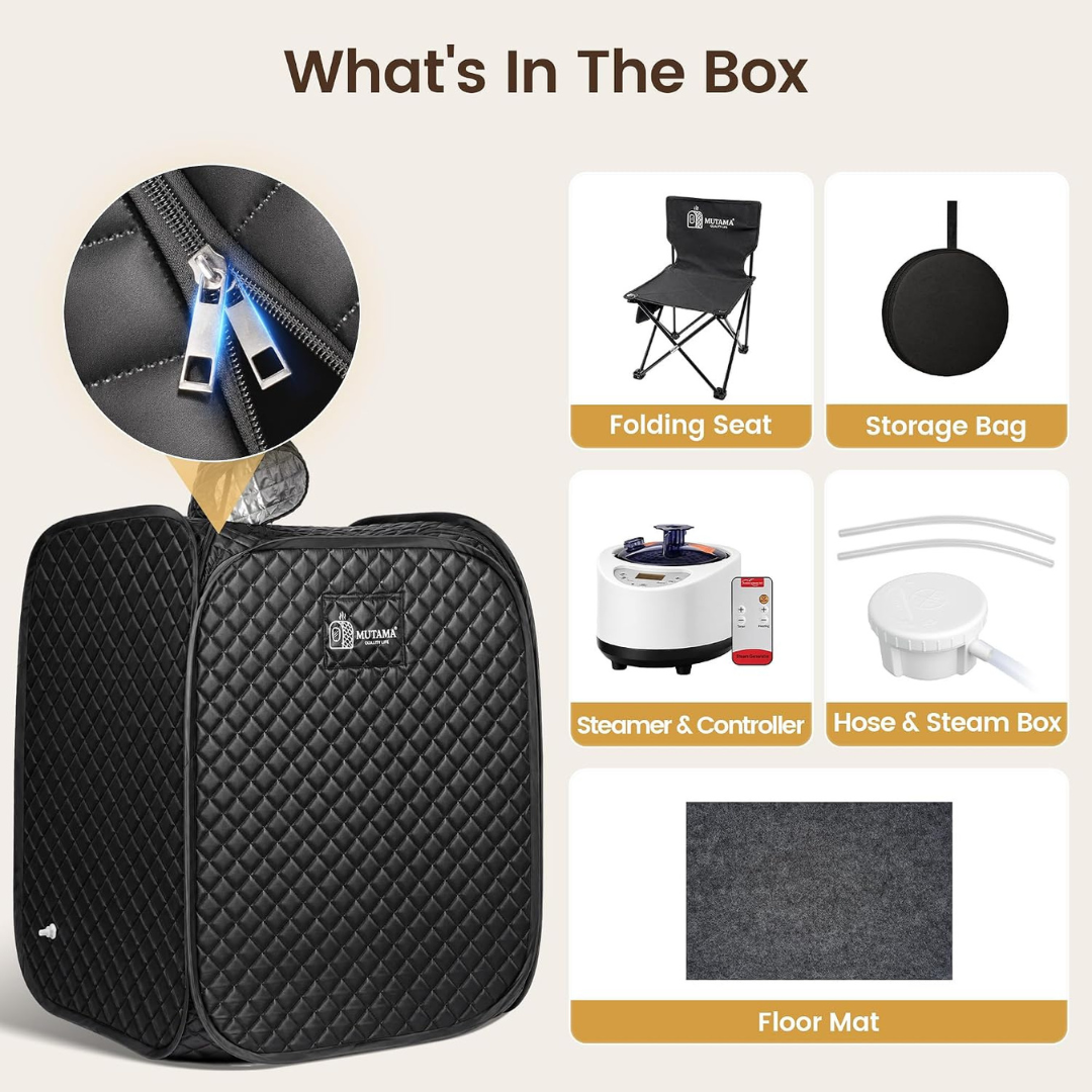 MUTAMA 2L Portable Steam Sauna Tent – 1200W with Remote and Folding Chair