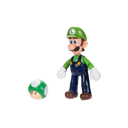Super Mario Luigi 4 inch Articulated Action Figure with Green Mushroom Accessory