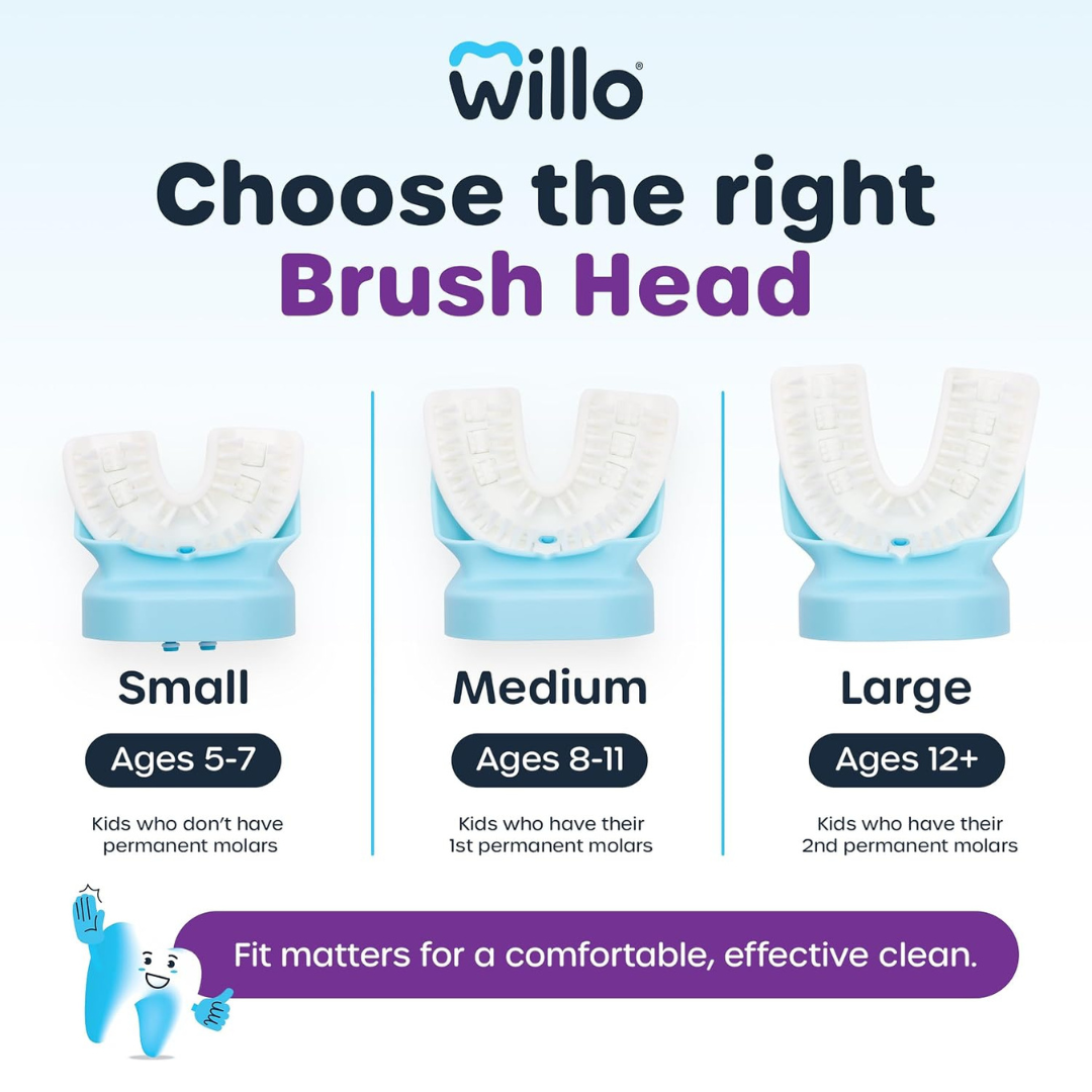 Willo AutoFlo Kids U-Shaped Electric Toothbrush, Large, Ages 12+, Mint