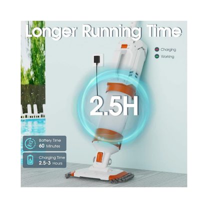 AQUAFYSH Cordless Pool Vacuum – 16.8 GPM Suction, 60M Run-Time, 25µm Filter