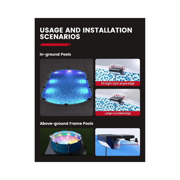 Enhulk Solar Pool Lights with RGBW APP Control,IP68 Waterproof LED Light for Above Ground Pool