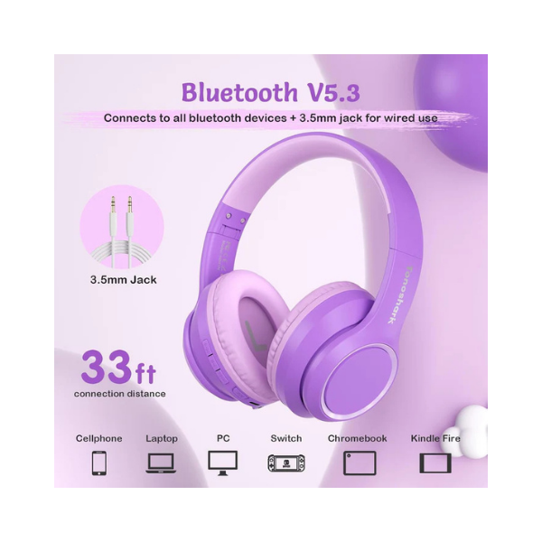 TONOSHARK Kids Bluetooth Headphones ANC 40H Wireless Over-Ear Purple