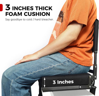 JST GAMEZ Black Stadium Seat with Back Support & Thick Foam Cushion