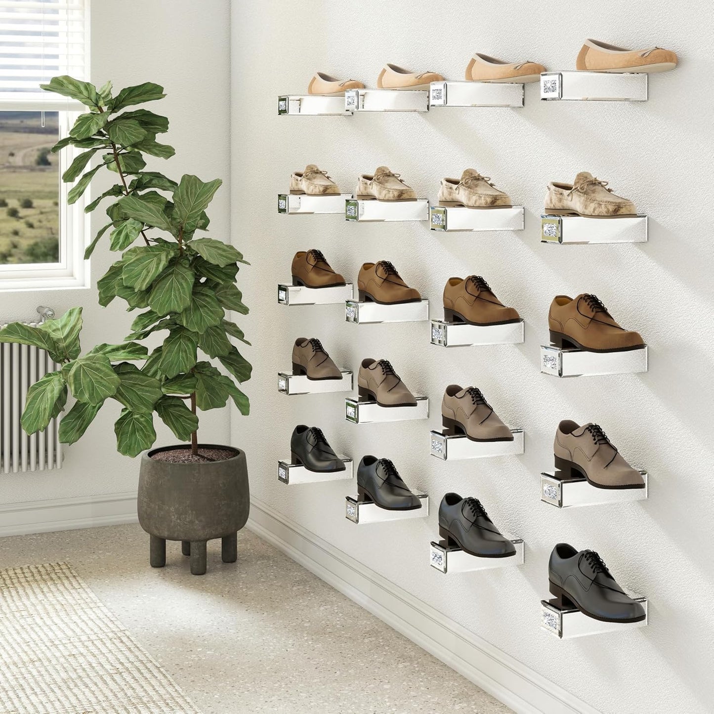 Blingworld Mirrored Floating Wall Shelves Set of 4 – Glass Display Silver