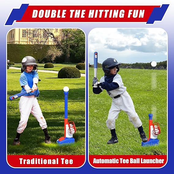 2-in-1 T-Ball Set for Toddlers | Adjustable Baseball Toy with Launcher