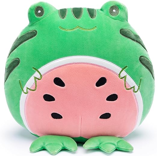 Large 12" Frog Plush Pillow, Kawaii Soft Huggable Stuffed Animal Toy