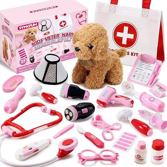 Vet Playset for Girls – 22 PCS Doctor Kit with Dog Toy, Lights & Sounds