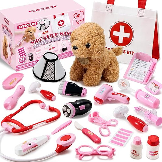 Vet Playset for Girls – 22 PCS Doctor Kit with Dog Toy, Lights & Sounds