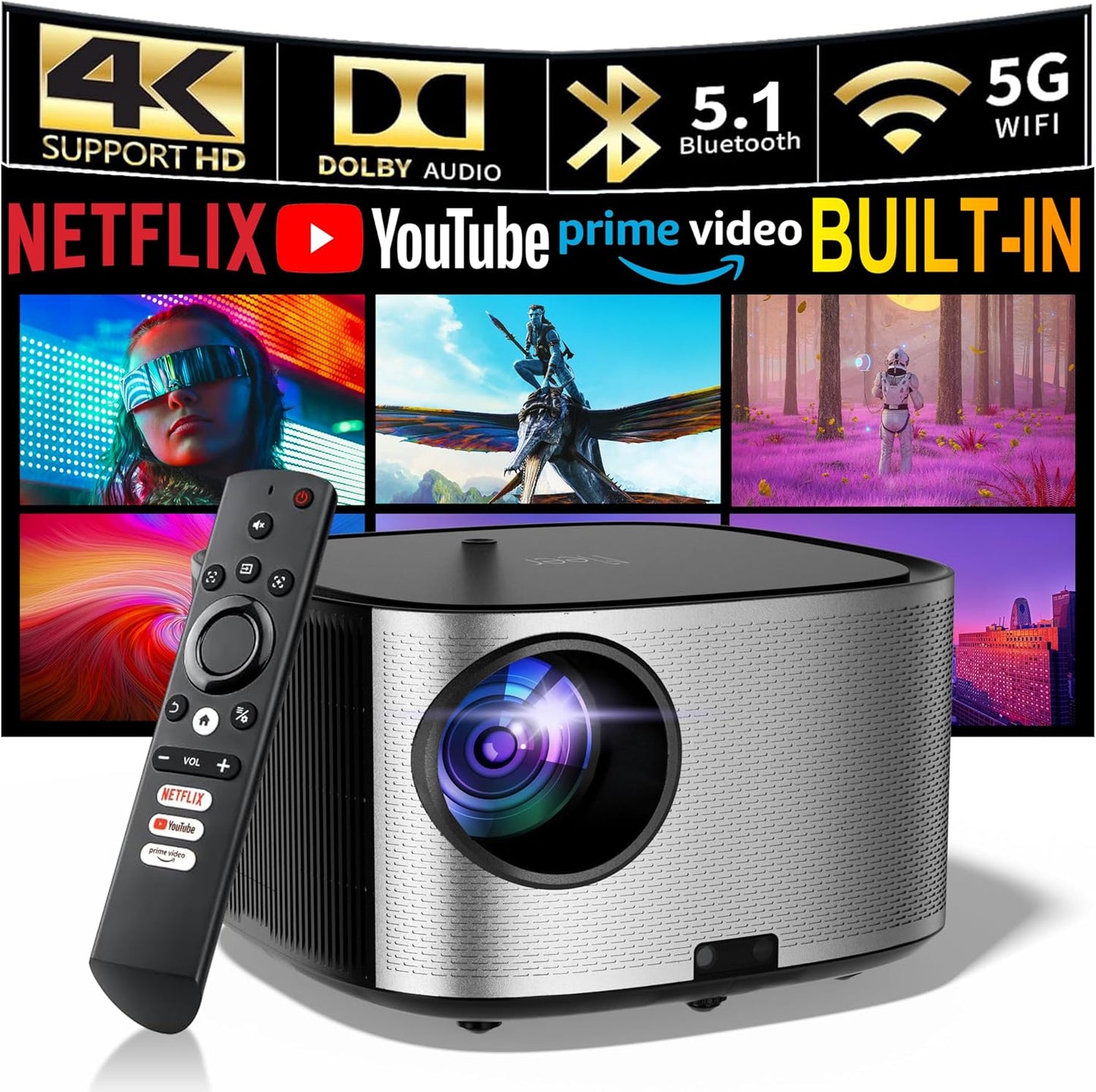 MEER 4K Smart Projector – WiFi Bluetooth, 500 ANSI, Auto Focus & Keystone