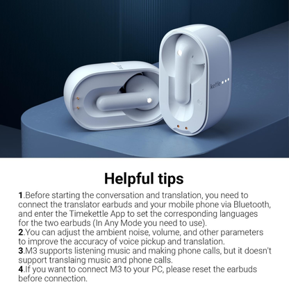 Timekettle M3 Translator Earbuds, Real-Time Voice Translation, White