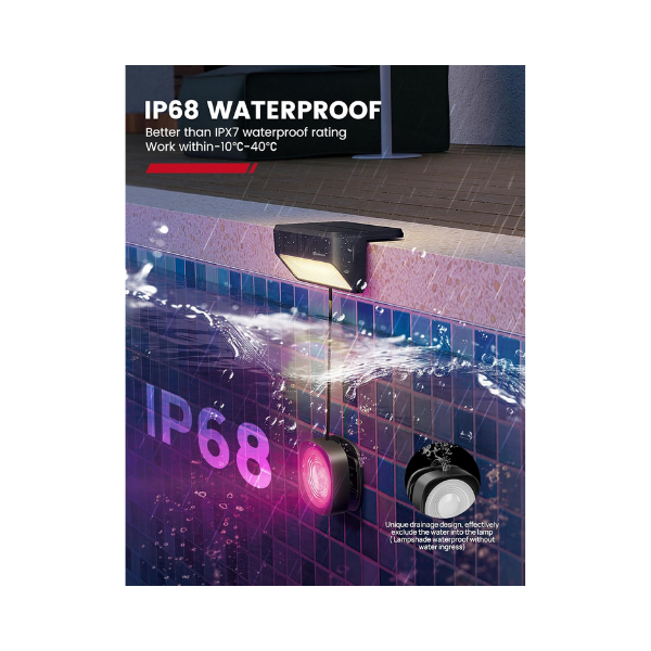 Enhulk Solar Pool Lights with RGBW APP Control,IP68 Waterproof LED Light for Above Ground Pool
