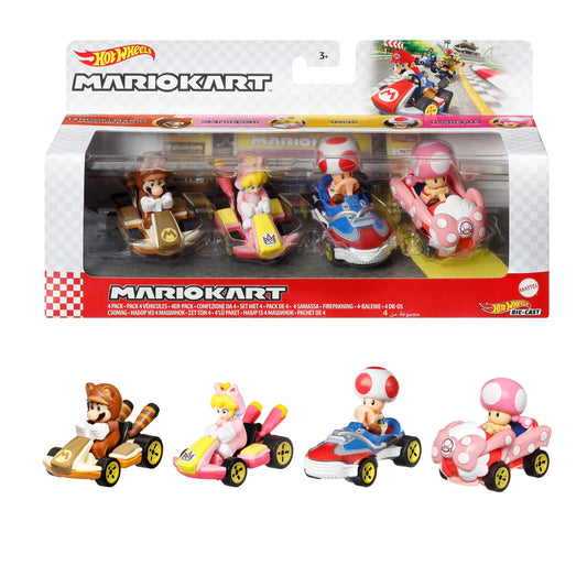 Hot Wheels Mario Kart 4-Pack 1:64 Scale Die-Cast Vehicles Collectible