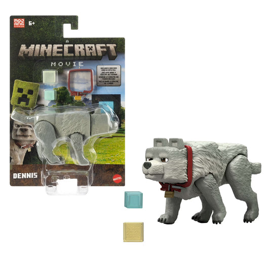 Minecraft Dennis the Wolf 3.25" Action Figure & Accessories Toy Set
