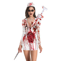 Halloween Horror Blood Nurse Uniform Cosplay Costume Dress Skirt & Stockings