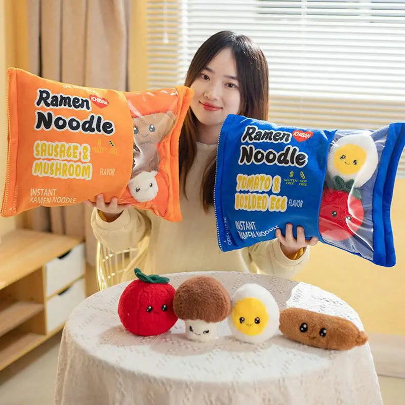 LineOlly Ramen Instant Noodles Plush Throw Pillow - Kawaii Food Plushies